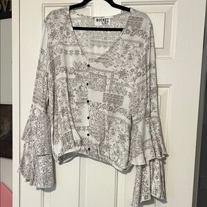 BUCKETLIST Women's Floral Cream and Brown Blouse